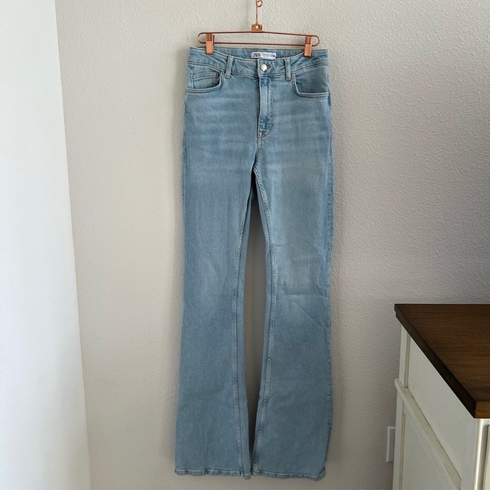 Zara Flare Stretch Denim Jeans Long Inseam Tall Girls US 6